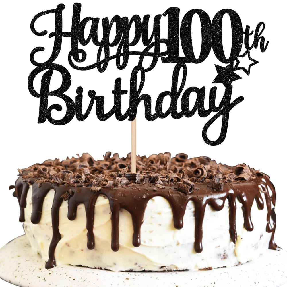 1 PCS Happy 100th Birthday Cake Topper Glitter Cheers to 100 Years Cake Pick 100 Fabulous Cake Decoration for 100th Birthday Party Decorations Supplies Black