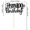 1 PCS Happy 100th Birthday Cake Topper Glitter Cheers to 100 Years Cake Pick 100 Fabulous Cake Decoration for 100th Birthday Party Decorations Supplies Black view 2
