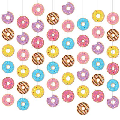 12 Packs Donut Birthday Party Banners Donut Decorations Doughnut Garland Kit Hanging Swirl Paper Cutouts Grow Up Party Supplies for Baby Shower Party Reveal Home Classroom Decor Favor