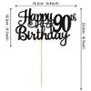 1 PCS Happy 90th Birthday Cake Topper Glitter Cheers to 90 Years Birthday Cake Pick 90 Fabulous Cake Decoration for Happy 90th Birthday Theme Party Decorations Supplies Black view 2