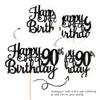 1 PCS Happy 90th Birthday Cake Topper Glitter Cheers to 90 Years Birthday Cake Pick 90 Fabulous Cake Decoration for Happy 90th Birthday Theme Party Decorations Supplies Black view 3