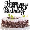 1 PCS Happy 45th Birthday Cake Topper Glitter Cheers to 45 Years Birthday Cake Pick 45 Fabulous Cake Decoration for Happy 45th Birthday Theme Party Decorations Supplies Black view 1