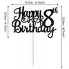 1 PCS Happy 8th Birthday Cake Topper Glitter Cheers to 8 Years Cake Pick Number 8 Fabulous Cake Decoration for 8th Birthday Theme Party Decorations Supplies Black view 2