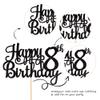 1 PCS Happy 8th Birthday Cake Topper Glitter Cheers to 8 Years Cake Pick Number 8 Fabulous Cake Decoration for 8th Birthday Theme Party Decorations Supplies Black view 3