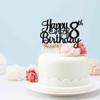 1 PCS Happy 8th Birthday Cake Topper Glitter Cheers to 8 Years Cake Pick Number 8 Fabulous Cake Decoration for 8th Birthday Theme Party Decorations Supplies Black view 4