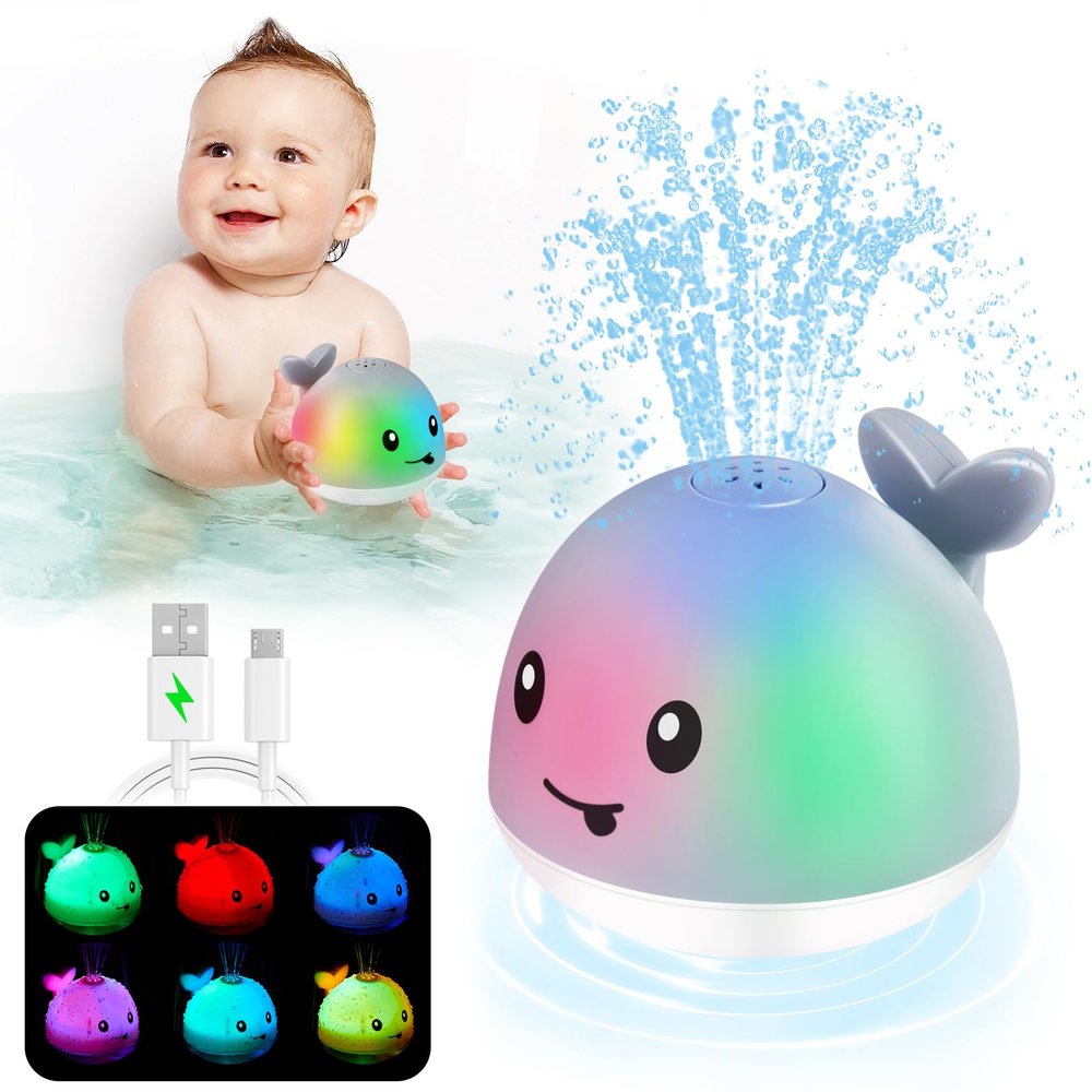 ANGGIKO Baby Bath Toys, Toddler Bath Toys for Kids Ages 1-3, Valentines Day Gifts for Babies, 1 2 3 Year Boy Girl Gifts Baby Toy 6-12-18 Months Light Up Whale Bath Toy Sprinkler Bathtub Pool Water Toy