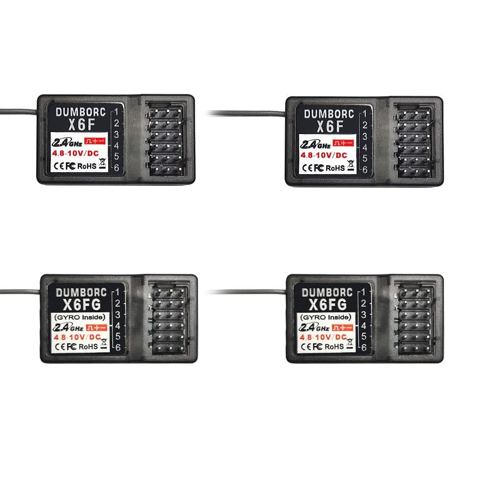 ATA HOBBY DUMBORC 2 Pcs X6FG(Built in Gyro) & 2Pcs X6F 6 Channels 2.4GHz RC Receiver for DUMBORC X6/X4/X5 Transmitter RC Car Boat Tank Drifting Car