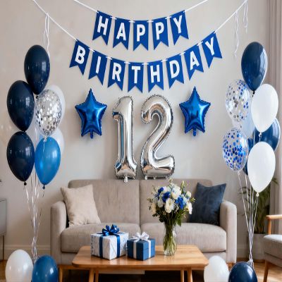12th Birthday Party Decoration for Boys, Happy Birthday Banner Blue Number 12 Birthday Balloons 12th Birthday Latex Confetti Balloon for Boys Him Son 12 Years Old Birthday Decoration Supplies(12th)