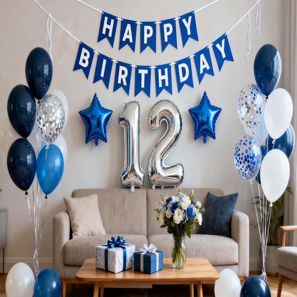 12th Birthday Party Decoration for Boys, Happy Birthday Banner Blue Number 12 Birthday Balloons 12th Birthday Latex Confetti Balloon for Boys Him Son 12 Years Old Birthday Decoration Supplies(12th)