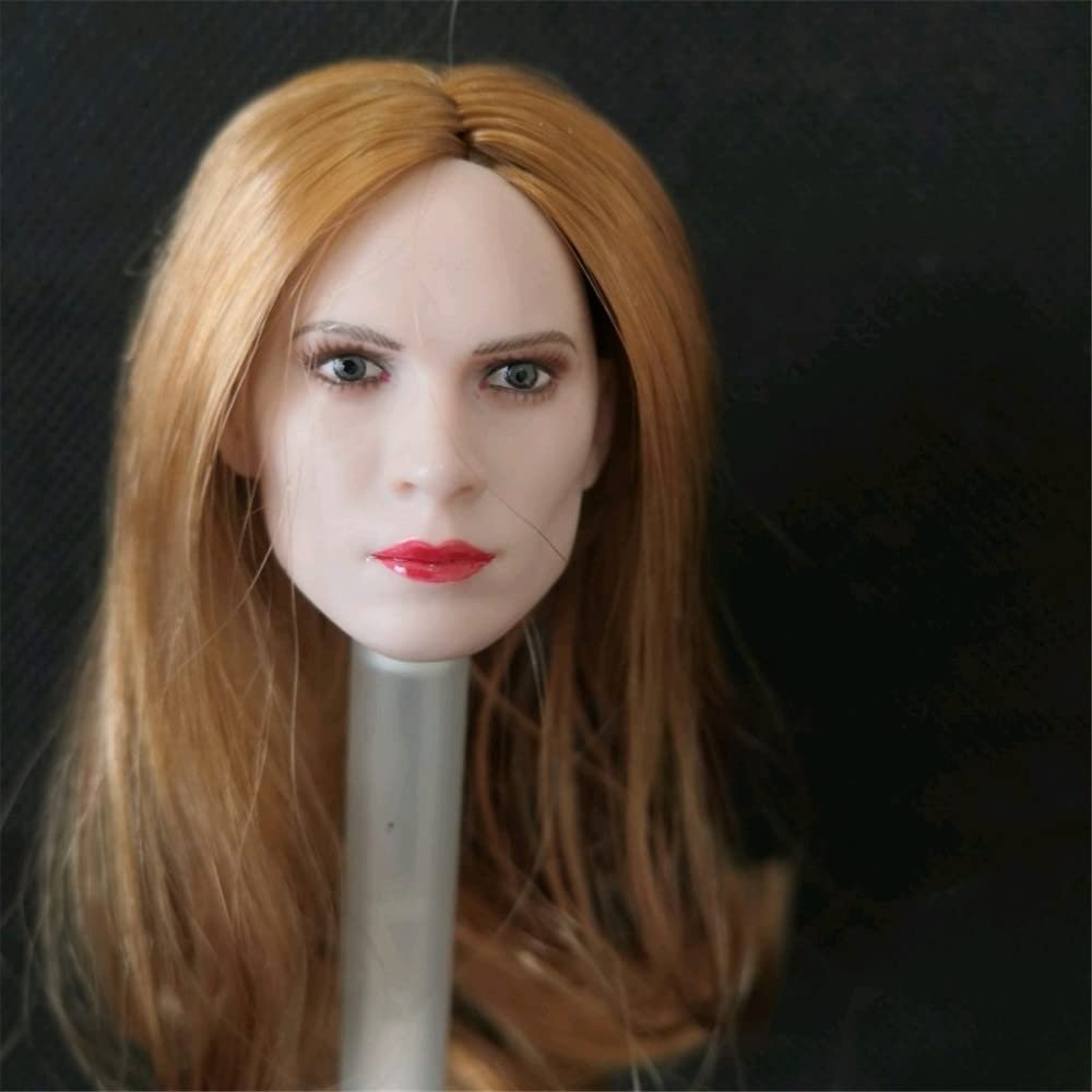 Fremego 1/6 Scale Female Head Sculpt,European Girl Pale Skin Planted Hair Head Carved for 12inch PH TBL JO Female Action Figure Body (C)