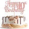 1 PCS Happy 10th Birthday Cake Topper Glitter Cheers to 10 Years Birthday Cake Pick 10 Fabulous Double Digits Cake Decoration for Happy 10th Birthday Theme Party Decorations Supplies Rose Gold view 1