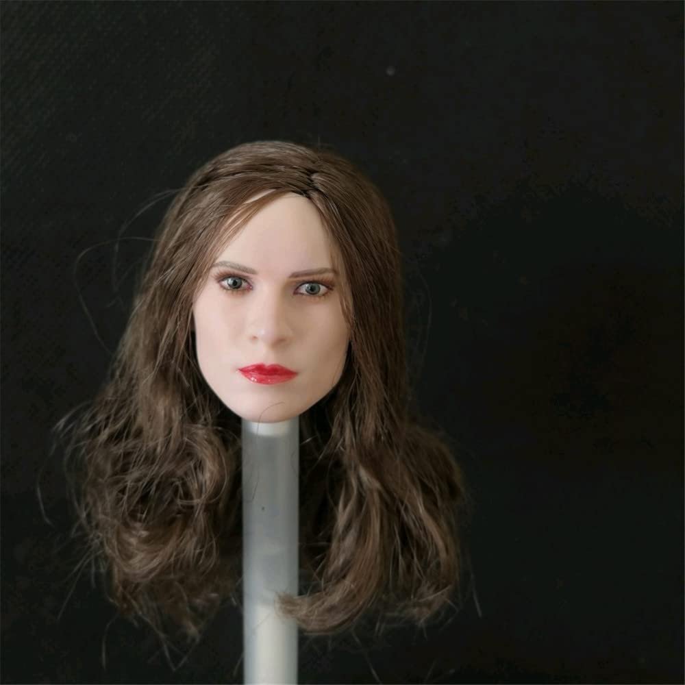 Fremego 1/6 Scale Female Head Sculpt,European Girl Pale Skin Planted Hair Customized Head Carved for 12inch PH TBL JO Female Action Figure Body (Brown Curls Hair)
