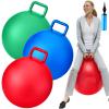 Lewtemi 3 Pcs 29 Inch Bouncing Ball with Handle, Outdoors Hopper Jumping Hopping Ball and Air Pump for Sports Exercise (Red, Blue, Green) view 1