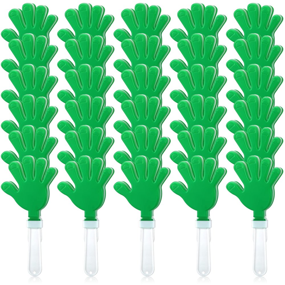 50 Pcs 7.5 Inch Green/White Hand Clapper Plastic Noise Makers for Sporting Events St. Patrick's Party Hand Clappers Noisemakers for St. Patrick's Day Party Favors Birthday Sports Game Celebration