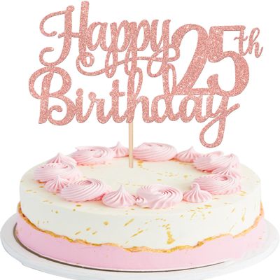 1 PCS Happy 25th Birthday Cake Topper Glitter Cheers to 25 Years Birthday Cake Pick 25 Fabulous Cake Decoration for Happy 25th Birthday Theme Party Decorations Supplies Rose Gold