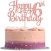 1 PCS Happy 6th Birthday Cake Topper Glitter Cheers to 6 Years Cake Pick Number 6 Fabulous Cake Decoration for 6th Birthday Party Decorations Supplies Rose Gold view 1