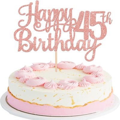 1 PCS Happy 45th Birthday Cake Topper Glitter Cheers to 45 Years Birthday Cake Pick 45 Fabulous Cake Decoration for Happy 45th Birthday Theme Party Decorations Supplies Rose Gold