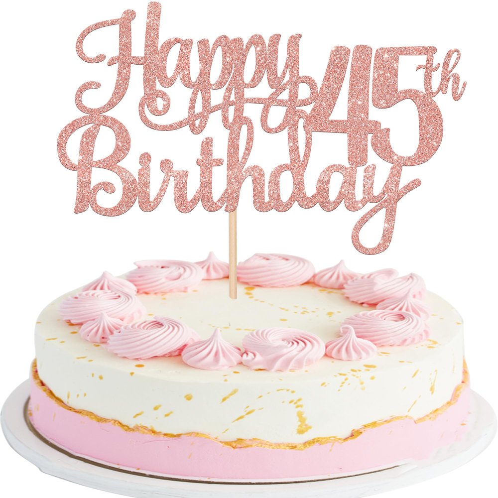 1 PCS Happy 45th Birthday Cake Topper Glitter Cheers to 45 Years Birthday Cake Pick 45 Fabulous Cake Decoration for Happy 45th Birthday Theme Party Decorations Supplies Rose Gold