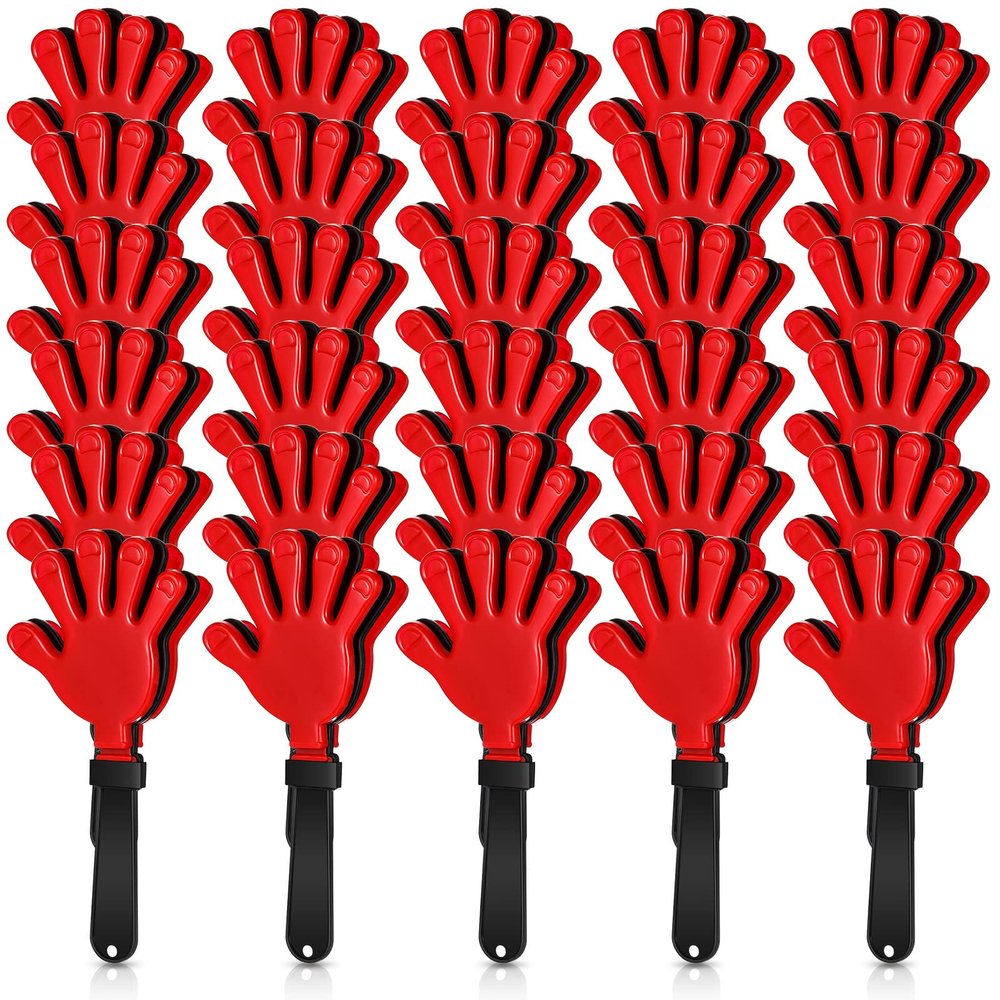 50 Pieces 7.5 Inch Black Red Hand Clappers Noise Makers Plastic Clappers Noisemakers for Birthday Party Sports Event Game Carnival Holiday Party Supplies