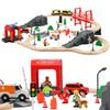 72PCS Wooden Fire Station Train Sets+2PCS Battery Operated Action Locomotive Trains view 2