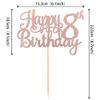1 PCS Happy 8th Birthday Cake Topper Glitter Cheers to 8 Years Cake Pick Number 8 Fabulous Cake Decoration for 8th Birthday Party Decorations Supplies Rose Gold view 3