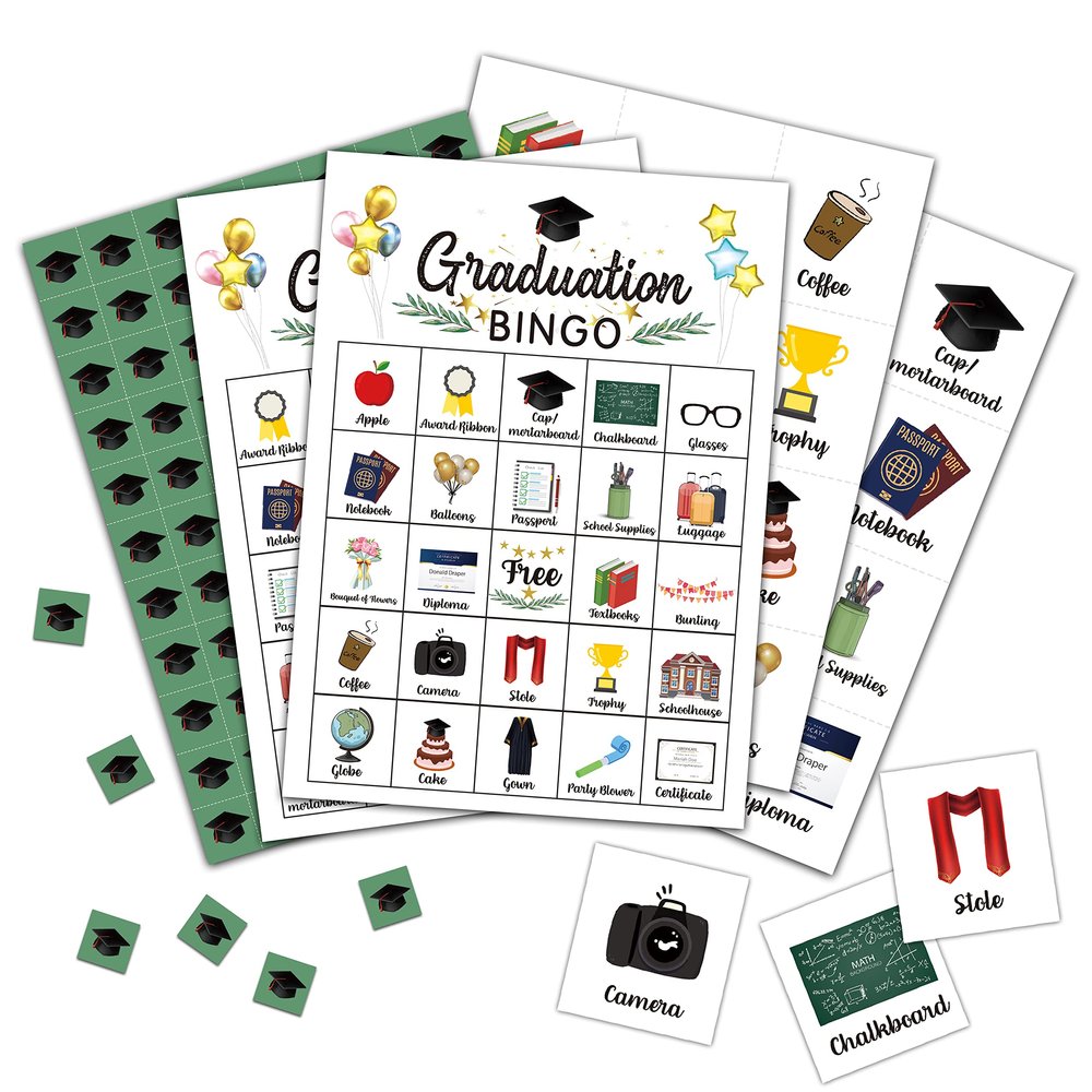Foosproea Graduation Bingo Cards, Graduation Game for 24 Players, Grad Party Games for Family Friends Activities, Holiday Party Favors Supplies Decorations(09)
