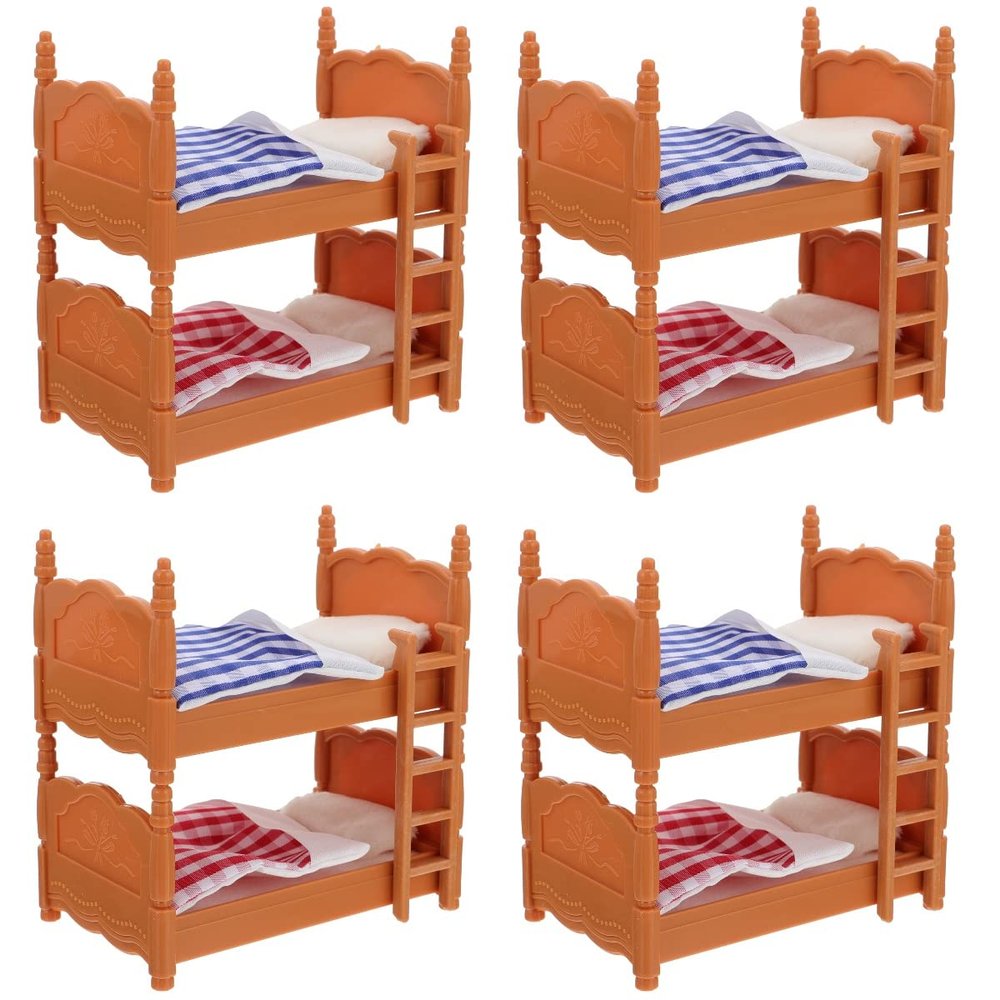 Miniature Dollhouse Bed, Wooden Doll Bunk Bed Simulation Dollhouse Miniature Bunk Accessories DIY Doll House Room Decor Set 1: 12 Scale House Furniture of with Ladder Furniture Decor