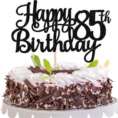 1 PCS Happy 85th Birthday Cake Topper Glitter Cheers to 85 Years Birthday Cake Pick 85 Fabulous Cake Decoration for Happy 85th Birthday Theme Party Decorations Supplies Black