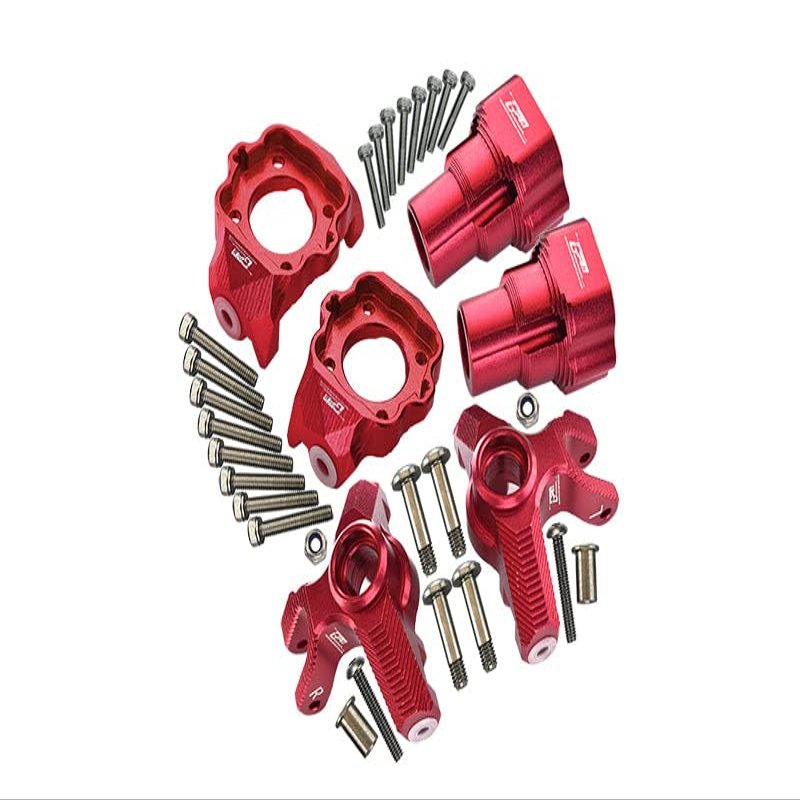 Aluminum Upgrade Combo Set D (Front C-Hubs + F&R Knuckle Arms) For Losi 1:8 LMT 4WD Solid Axle Monster Truck LOS04022 / Mega Truck Brushless LOS04024 / LMT Grave Digger/Son-uva Digger LOS04021 - Red