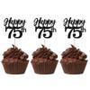 Gyufise 24Pcs Happy 75th Cupcake Toppers Glitter Number 75 Seventy Five Cheers to 75 Cupcake Food Picks Decorations for 75th Birthday Wedding Anniversary Party Supplies Black view 1