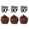 Gyufise 24Pcs Happy 90th Cupcake Toppers Glitter Number 90 Ninety Cheers to 90 Cupcake Food Picks Decorations for 90th Birthday Wedding Anniversary Party Supplies Black view 1