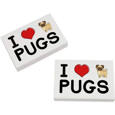Azeeda 2 x 45mm 'I Love Pugs' Erasers/Rubbers (ER00033705)