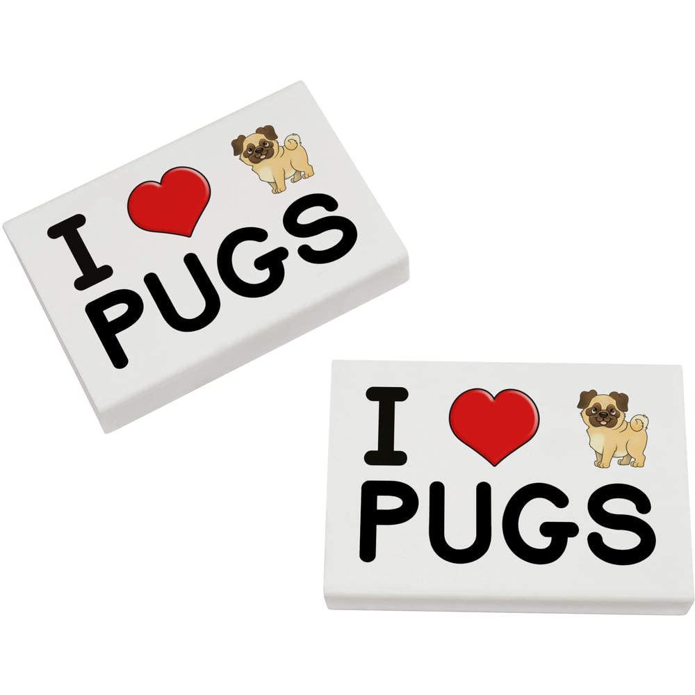 Azeeda 2 x 45mm 'I Love Pugs' Erasers/Rubbers (ER00033705)