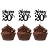 Gyufise 24Pcs Happy 20th Cupcake Toppers Glitter Number 20 Twenty Cheers to 20 Cupcake Food Picks Decorations for 20th Birthday Wedding Anniversary Party Supplies Black view 1