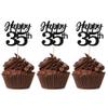 Gyufise 24Pcs Happy 35th Cupcake Toppers Glitter Number 35 Cupcake Picks Decorations for 35th Birthday Wedding Anniversary Party Supplies Black view 1