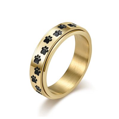 ANIEJUFI Men's Women's Stainless Steel Fidget Spinner Rings Puppy Dog Cat Paw Cute Animal Footprints Stress Relieving Anxiety Ring Gold Size 8
