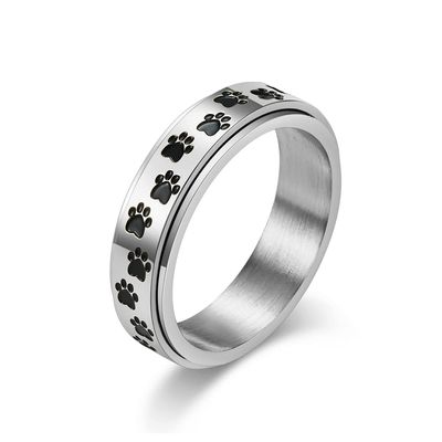 ANIEJUFI Men's Women's Stainless Steel Fidget Spinner Rings Puppy Dog Cat Paw Cute Animal Footprints Stress Relieving Anxiety Ring Silver Size 7