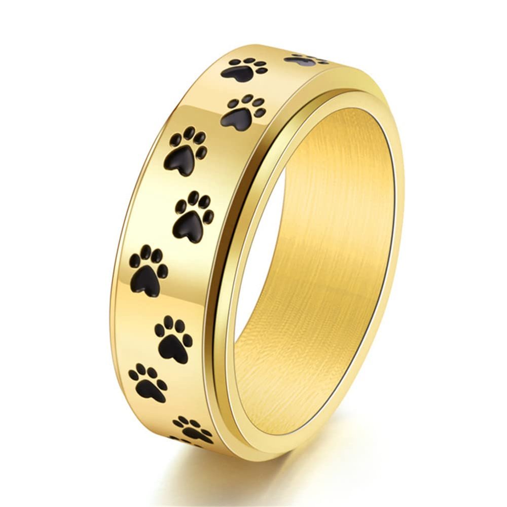 ANIEJUFI Stainless Steel Spinner Rings Puppy Dog Cat Paw Cute Footprints Stress Relieving Fidget Anxiety Ring for Men Women Gold Size 8