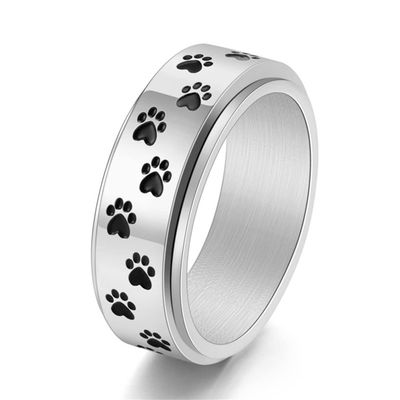 ANIEJUFI Stainless Steel Spinner Rings Puppy Dog Cat Paw Cute Footprints Stress Relieving Fidget Anxiety Ring for Men Women Silver Size 7