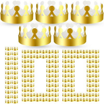 Crtiin 100 Pcs Gold Paper Crowns Birthday Party Bulk for Adults Classroom Students Hat Supplies Favors (Cute Style)