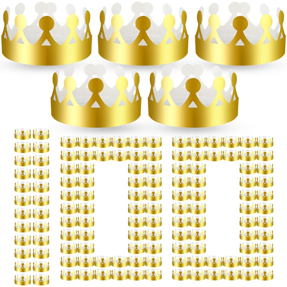 Crtiin 100 Pcs Gold Paper Crowns Birthday Party Bulk for Adults Classroom Students Hat Supplies Favors (Cute Style)