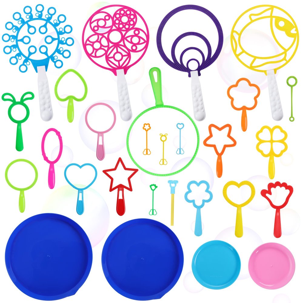 Oun Nana Bubble Wands Set for Kids with Tray, 28 PCS Big Bubble Maker Wand Toys Bulk for Kids Summer Outdoor Activity Games Birthday Gifts Party Favors