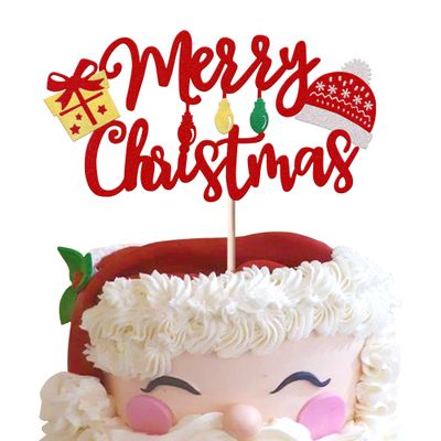 1 Pack Merry Christmas Cake Topper Santa Hat Cake Picks Merry Christmas Cake decorations for Holiday Party Decorations Supplies