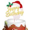 1 Pack Merry Christmas Happy Birthday Cake Topper Cupcake Picks for Christmas Birthday Baby Shower Cake Decorations Supplies Gold view 1