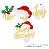 1 Pack Merry Christmas Happy Birthday Cake Topper Cupcake Picks for Christmas Birthday Baby Shower Cake Decorations Supplies Gold view 3
