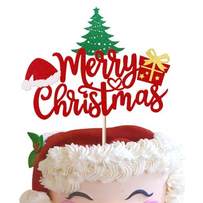 1 Pack Merry Christmas Cake Toppers - Santa Hat Cake Picks & Decorations for Christmas & New Year Parties