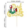 1 Pack Drink Up Christmas Cake Topper Black Glitter Merry Christmas Cake Picks for Holiday Party Cake Decorations Supplies Gold view 2