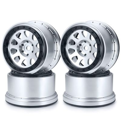 RCHUBAM 4PCS 4.3" Beadlock Wheels Metal Wheel Rims for 1/5 TRX X-MAXX Badlands MX43#10151-13/00 RC Buggy Car (Silver+Black)
