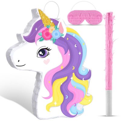 Small Unicorn Piata with Piata Stick Blindfold and Confetti Rainbow Unicorn Piata for Girls Birthday Party Pink Unicorn Party Supplies for Princess Parties Fiestas Decorations(Unicorn)