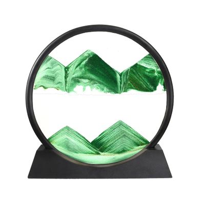 Arthink Moving Sand Art Picture in Motion Round Glass 3D Deep Sea Landscape, Dynamic Sand Art Sandscapes, Sensory Relaxing Desktop Table Decor Desk Decor Art Desk (7 inch, Green)